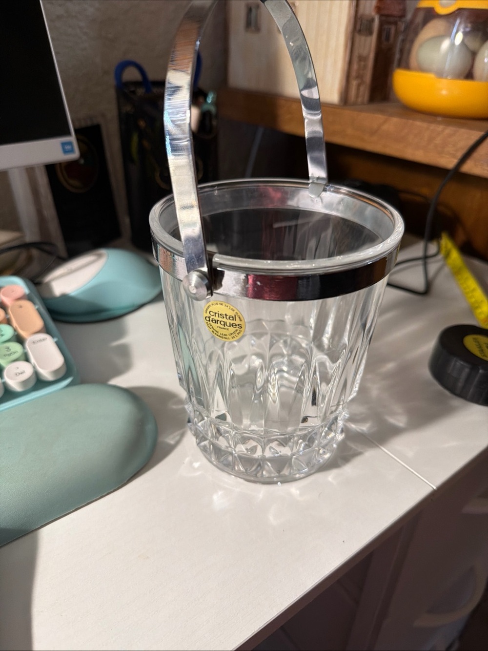 Clear Glass Ice Bucket with Silver Handle
